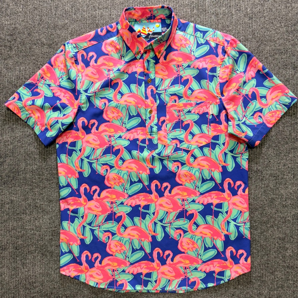 Chubbies Mens Medium Flamingo Print Short Sleeve Popover Lot of 2 Shirts - Picture 4 of 16